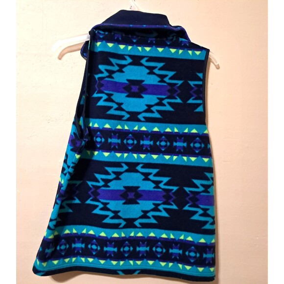 Chaps Southwestern Aztec Fleece Vest XL Blue Colorful Full Zip Pockets - Picture 2 of 11